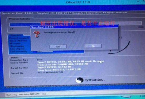 Win7重装系统提示Decompression error Abort怎么办？